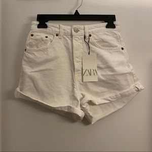 White denim high waisted shorts